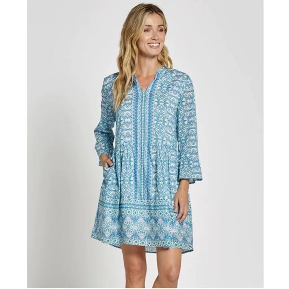 Jude Connally Faith Dress Calico Garden Preppy Cotton Boho Vacation NWT Sz M